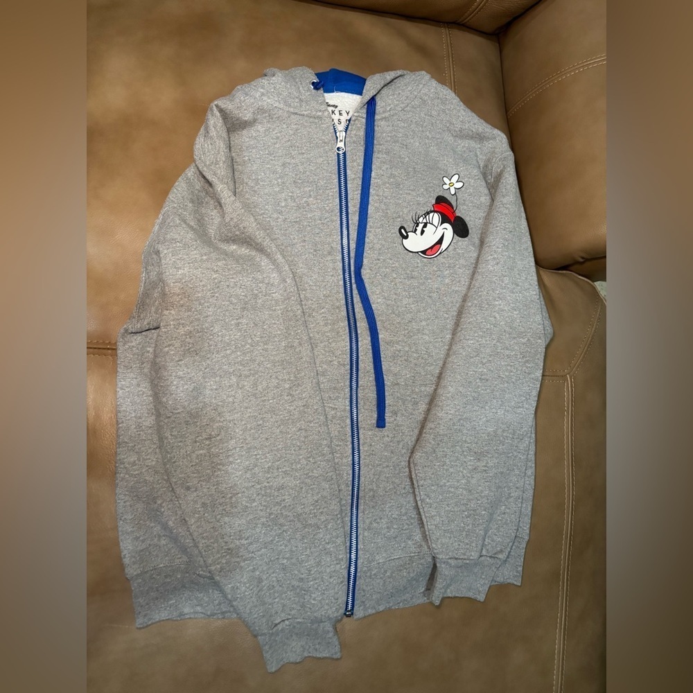 Disney Gray Hoodie with Minnie Mouse and Blue Accents